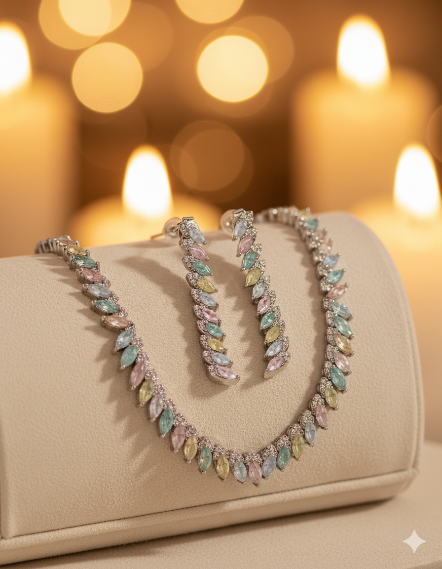 Pastel Leaf Elegance Silver Set