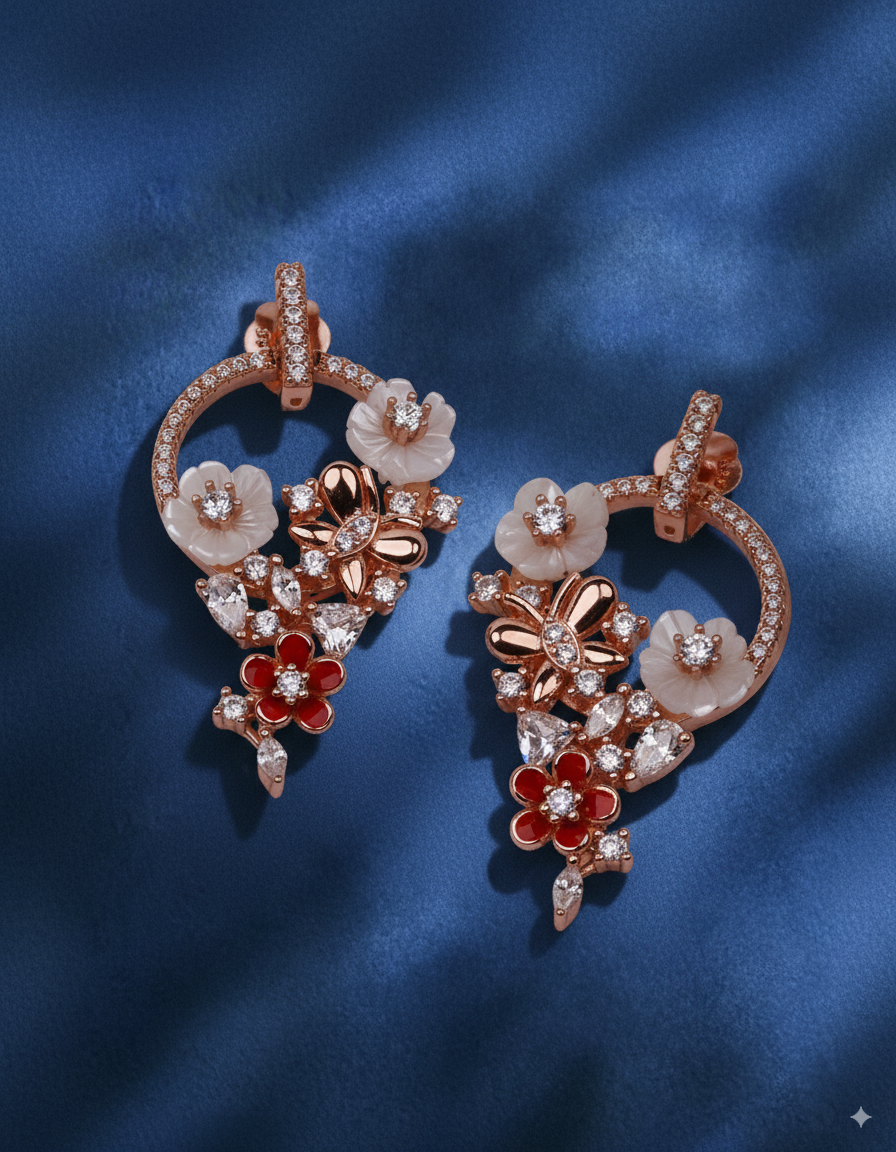 Floral Bloom Rose Gold Jewelry Set - Image 3