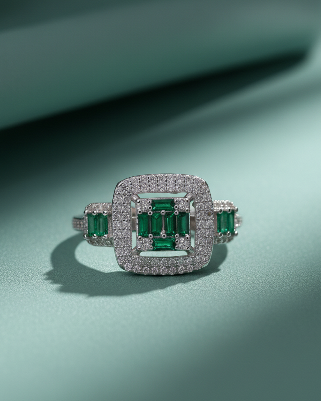 Emerald Royale Halo Silver Ring - Image 4