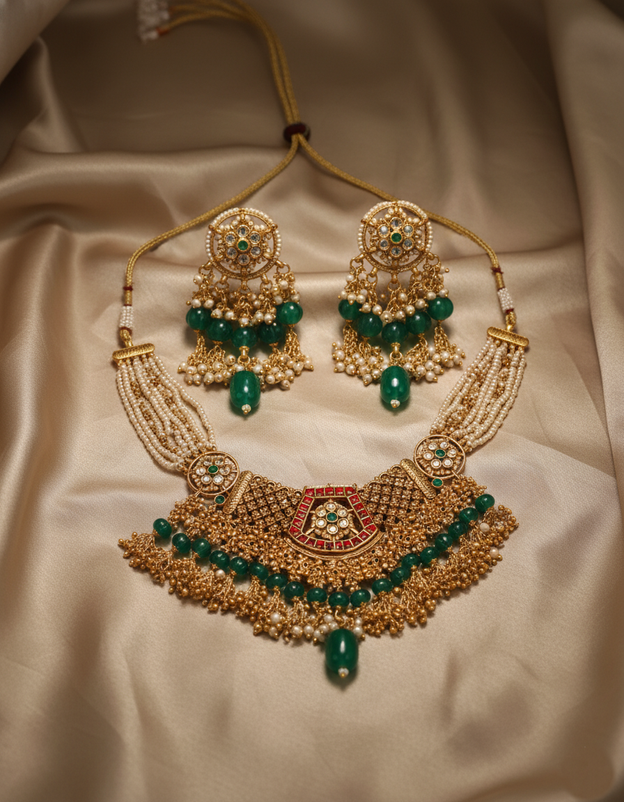 Royal Emerald Heritage Pearl Necklace Set