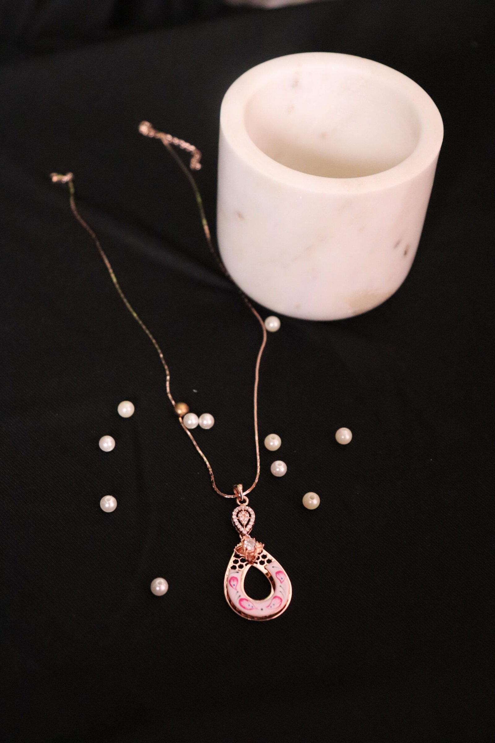 Rose Gold Enamel Pendant & Earrings Set